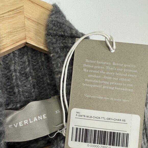 Everlane The Cloud Checkered Turtleneck Wool Alpaca Cotton Blend Sweater Gray XS - Picture 5 of 6